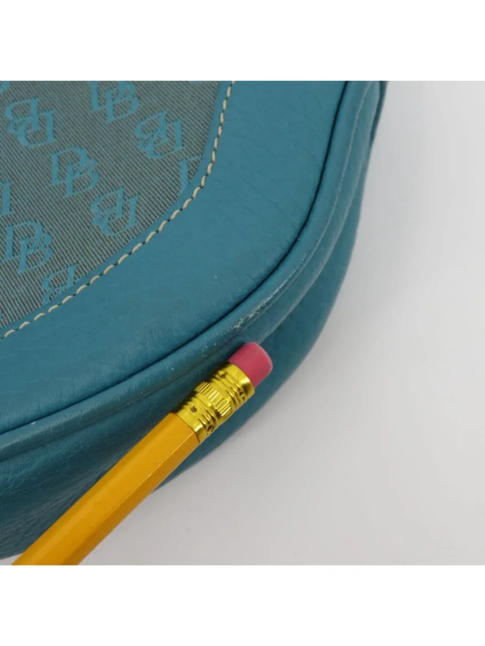 Dooney and Bourke Signature DB Logo Jacquard Hobo Shoulder Bag Blue Leather Y2K